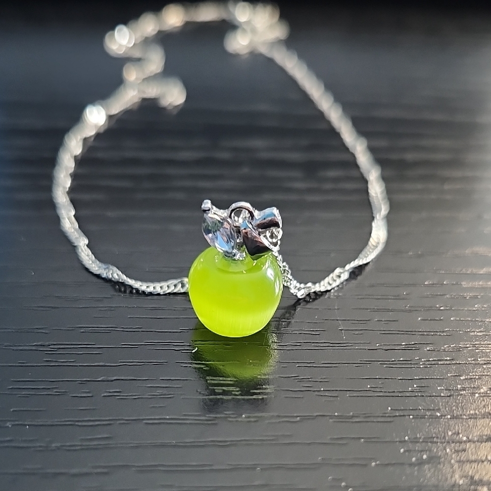 Elegant Silver and Green Apple Pendant Necklace